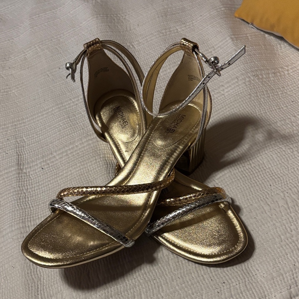 New Michael Kors Gold and Silver Strappy Heels